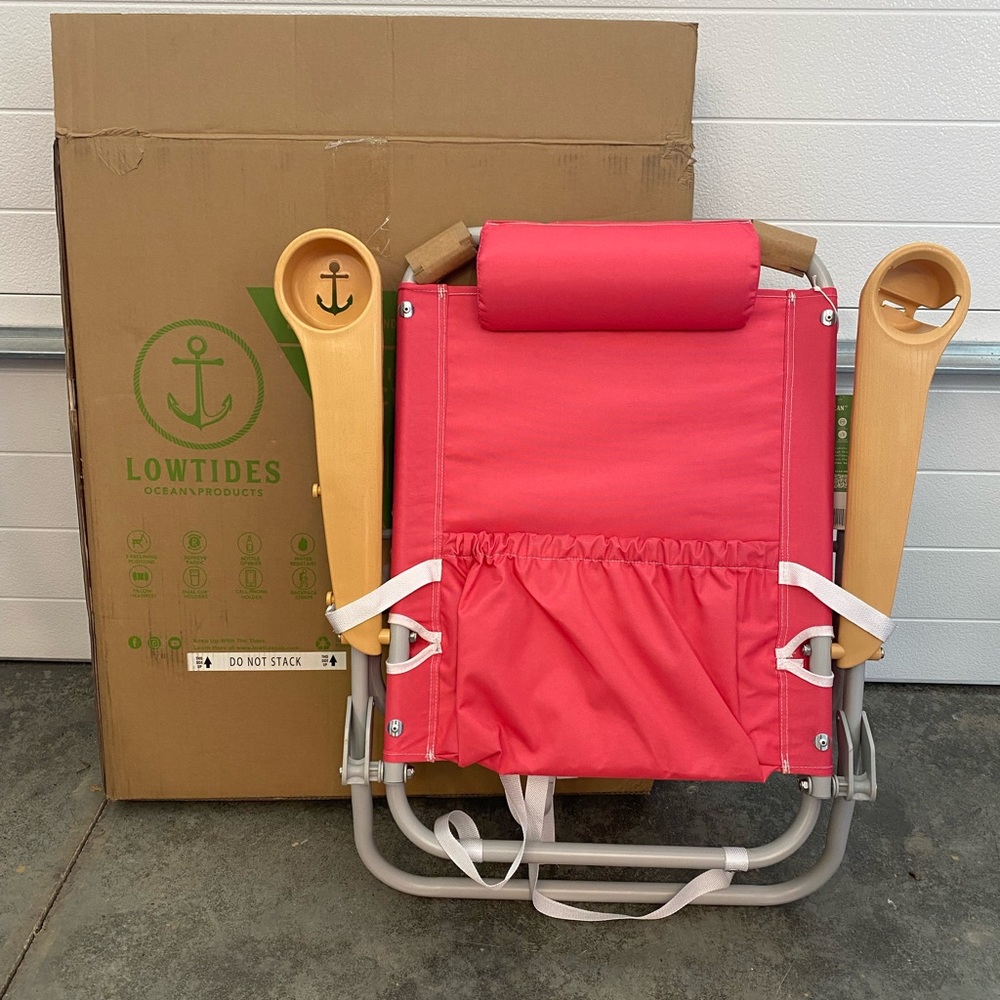 Two New with tags - pink/red LowTides beach chairs
